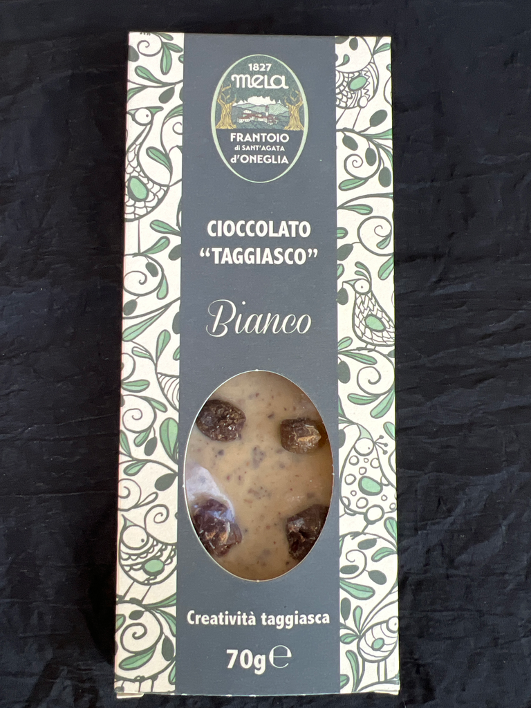 Cioccolato bianco con oliva "Taggiasca" essiccata